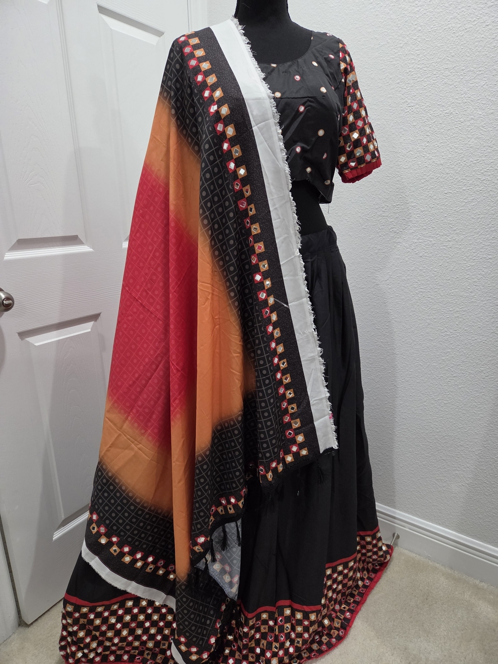 Black Mirror Work Navratri Lehenga Choli Set